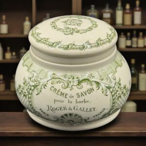 Magnifique et rare pot Publicitaire Roger & Gallet - Crème de savon pour la barbe - Paris - France - Circa fin 19ème - Collection - Décoration