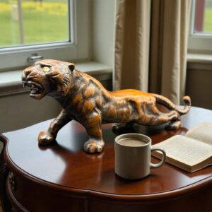 Rare ancienne et imposante statuette japonaise en bronze d'un tigre rugissant - Sculpture d'art Japonaise - Epoque fin 19ème - Décoration - Collection - 28cm