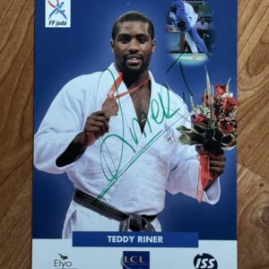 Dédicace - Autographe - Rare carte signée au feutre vert par Teddy Riner - Format 10x15 - Collection