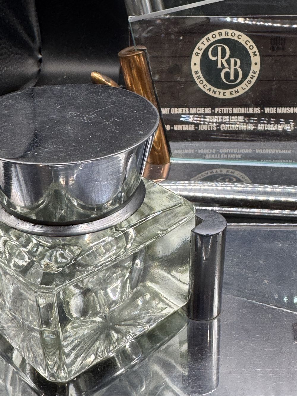 Ancien et rare ensemble de bureau (complet) en acier chromé et en verre - Epoque Art déco vers 1930 - Collection - Décoration – Image 7