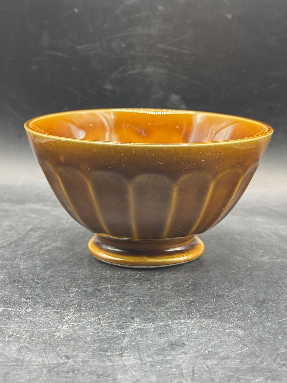 Bol à godons (à facettes) - Assez ancien - Café au Lait - En céramique marron - Estampillé Digoin-Sarreguemines - Décoration - Collection – Image 2