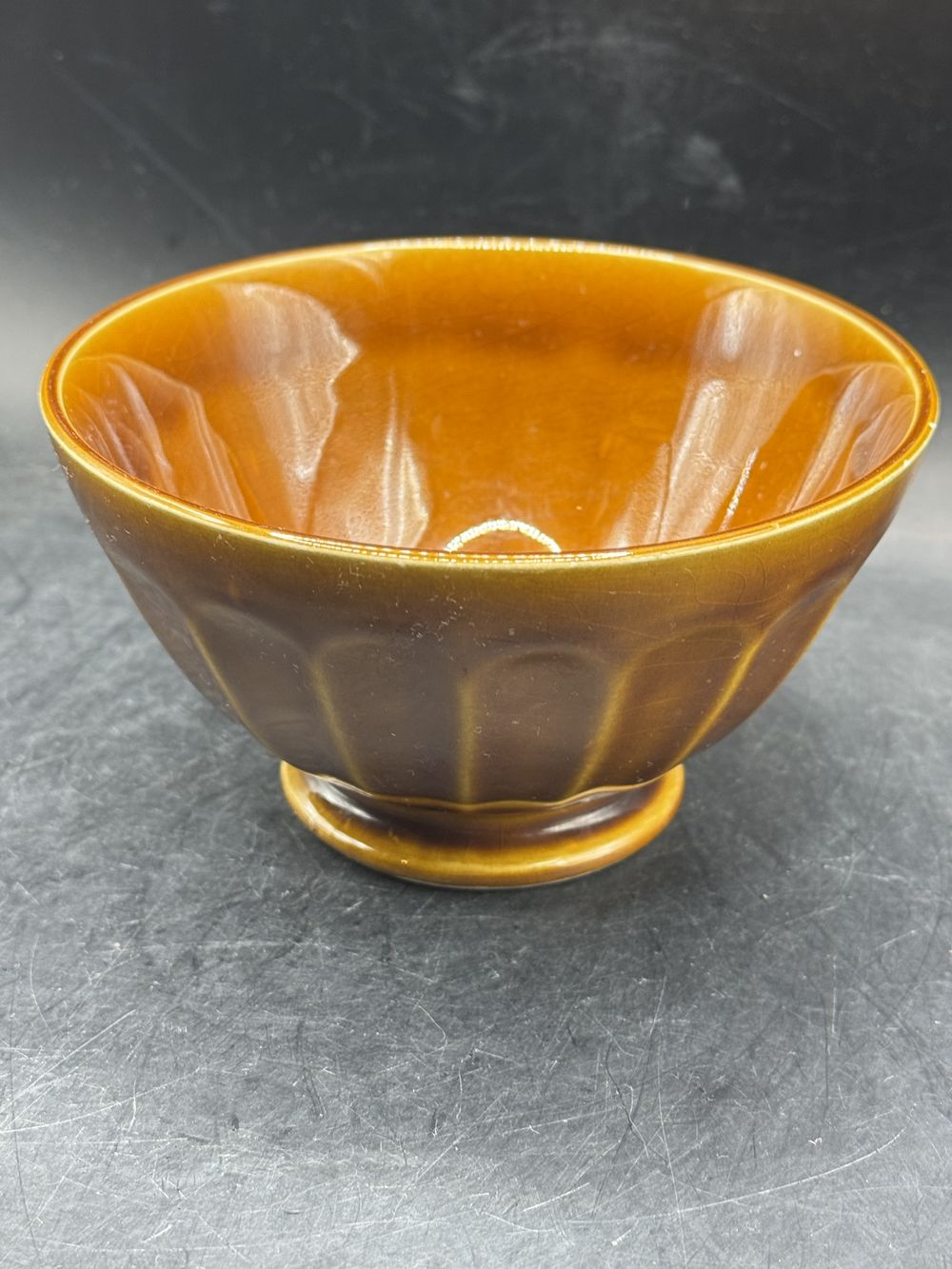 Bol à godons (à facettes) - Assez ancien - Café au Lait - En céramique marron - Estampillé Digoin-Sarreguemines - Décoration - Collection – Image 4