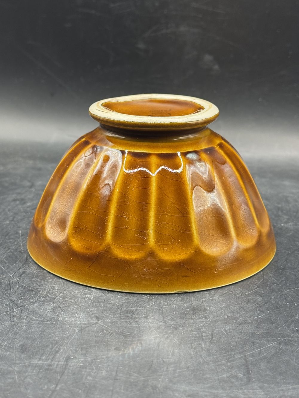 Bol à godons (à facettes) - Assez ancien - Café au Lait - En céramique marron - Estampillé Digoin-Sarreguemines - Décoration - Collection – Image 5