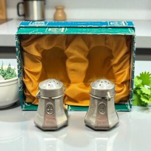 Lot de 2 ancien Salerons des Etains du Manoir - Etain massif avec estampille - Dans leur boîte d'origine - Vers 1950 - Collection - Décoration