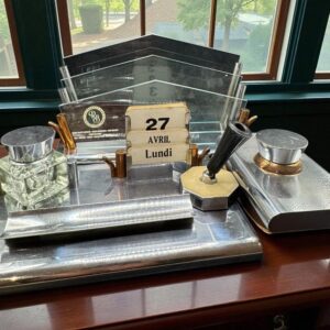 Ancien et rare ensemble de bureau (complet) en acier chromé et en verre - Epoque Art déco vers 1930 - Collection - Décoration