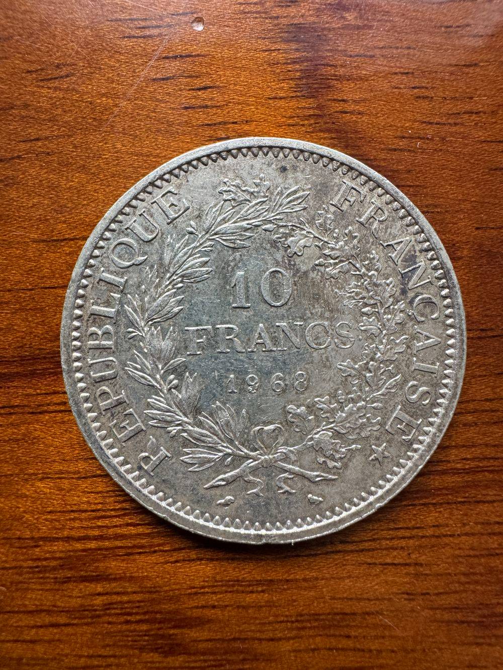 Pièce de monnaie de 10 Francs - En Argent - Hercule datant de 1968 - Collection - Numismate