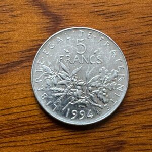 Pièce de monnaie de 5 Francs - Semeuse - Datant de 1994 - Collection - Numismate