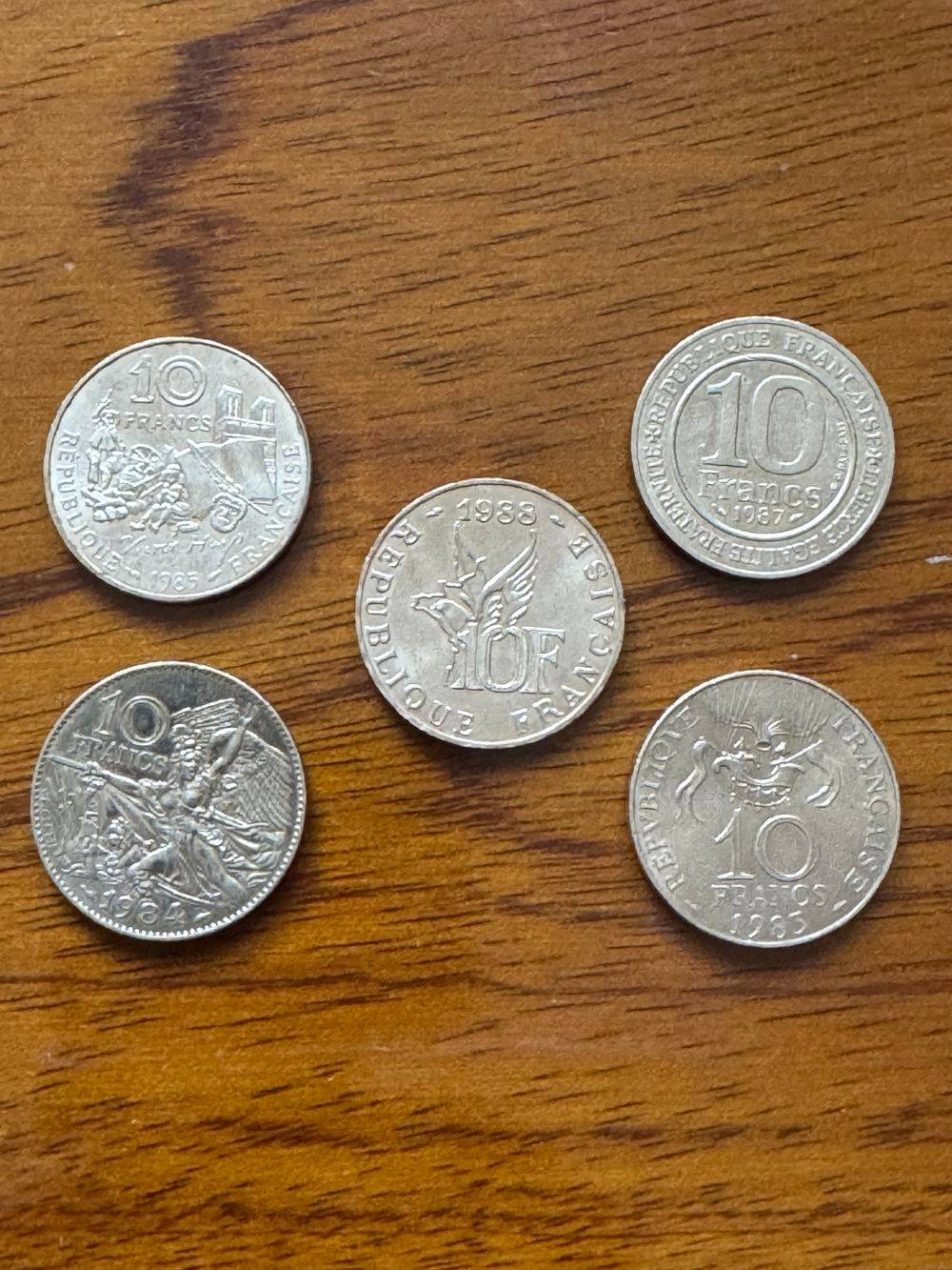 Lot de 5 Pièces de monnaie de 10 Francs - Commémoratives - Hugo - Roland Garros - Rude - Capétien - Espace - Collection - Numismate