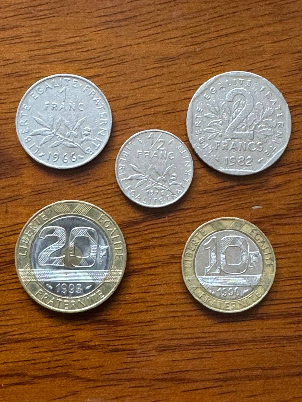 Lot de 5 Pièces de monnaie (divers Francs) - 1966 - 1976 - 1982 - 1990 - 1993 - Semeuse - Collection - Numismate