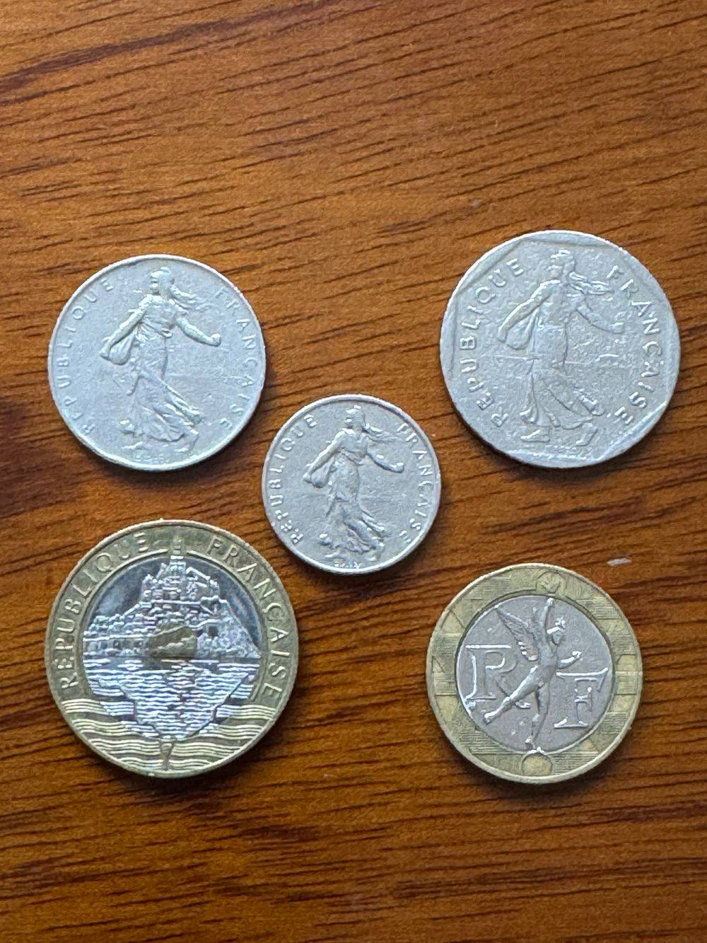 Lot de 5 Pièces de monnaie (divers Francs) - 1966 - 1976 - 1982 - 1990 - 1993 - Semeuse - Collection - Numismate