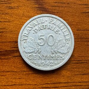 Pièce de monnaie de 50 centimes - Francisque - Légère - Datant de 1942 - Collection - Numismate