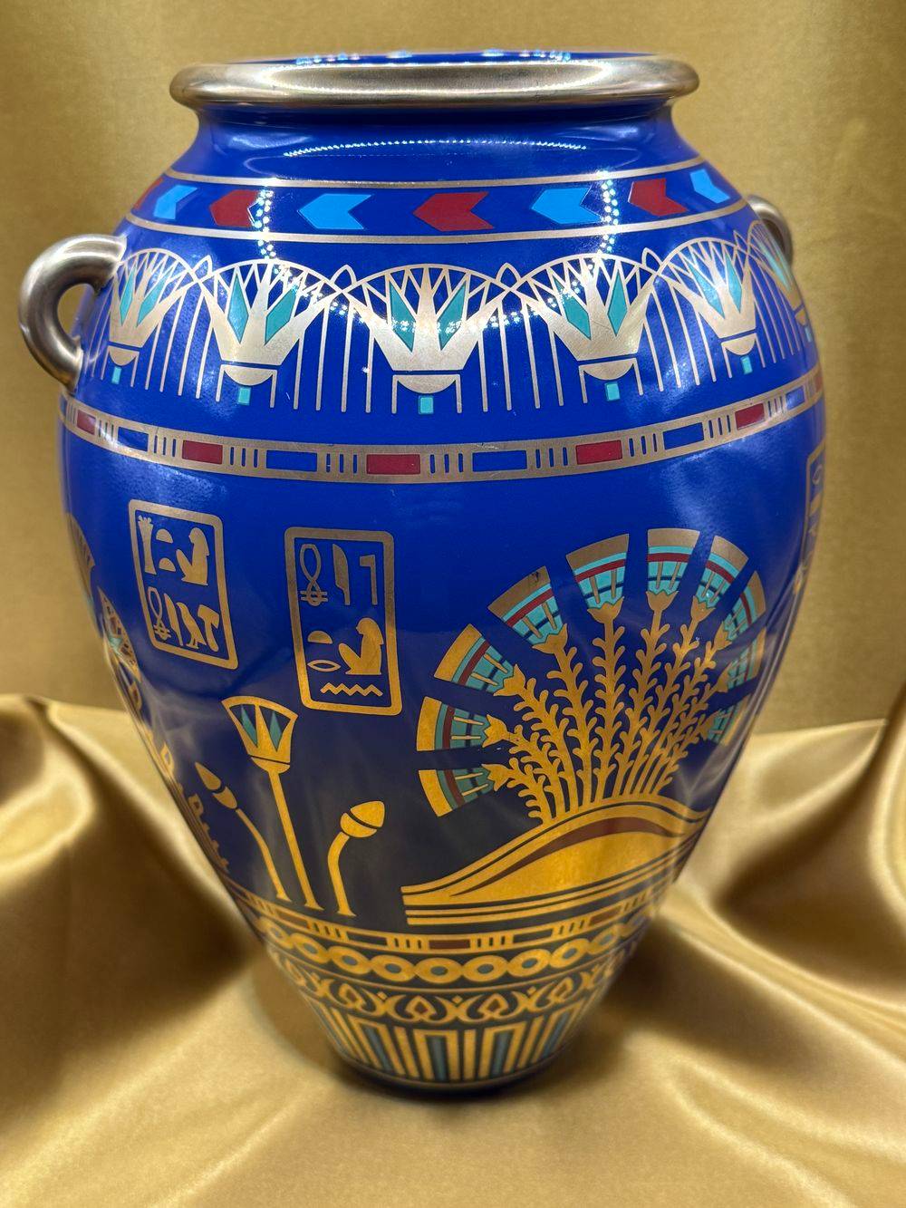 Très beau vase by Roushdy Iskander Garas - The Golden vase of Bast - Fait main - Décorations "Chat" avec de l’or 24k - En porcelaine fine - The Franklin Mint - 1987 - Estampillé - Collection - Décoration - Vintage – Image 4