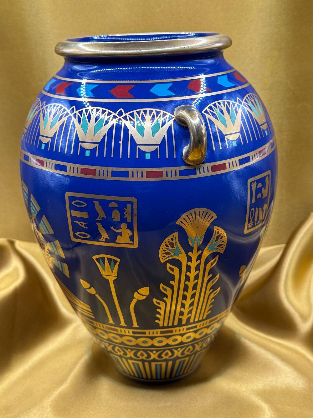 Très beau vase by Roushdy Iskander Garas - The Golden vase of Bast - Fait main - Décorations "Chat" avec de l’or 24k - En porcelaine fine - The Franklin Mint - 1987 - Estampillé - Collection - Décoration - Vintage – Image 5