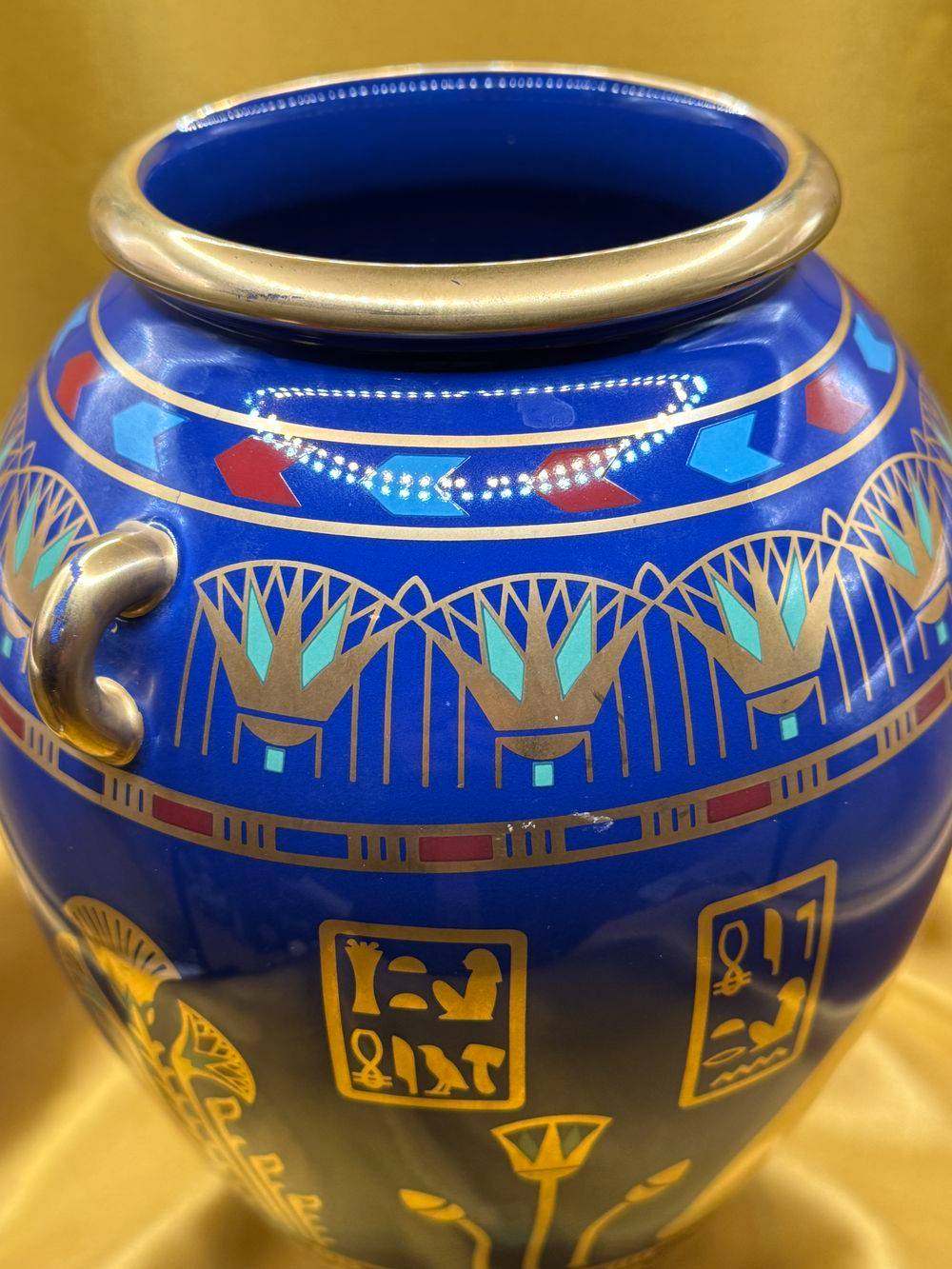 Très beau vase by Roushdy Iskander Garas - The Golden vase of Bast - Fait main - Décorations "Chat" avec de l’or 24k - En porcelaine fine - The Franklin Mint - 1987 - Estampillé - Collection - Décoration - Vintage – Image 6