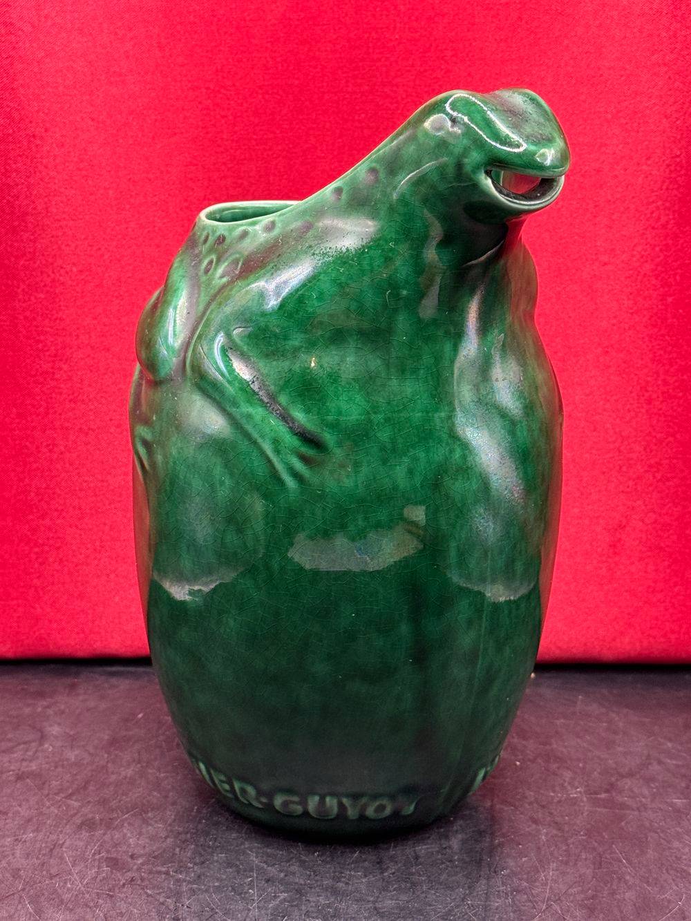 Le plus ancien des Pichets publicitaire "l'Héritier Guyot" et sa belle grenouille verte en barbotine - Vers 1940/1950 - Collection - Vintage - Bistro - Bar – Image 2