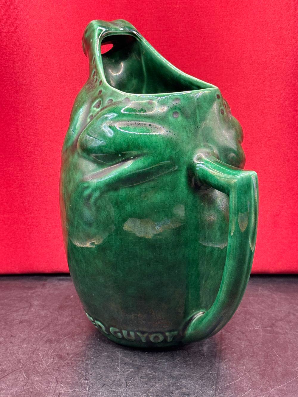 Le plus ancien des Pichets publicitaire "l'Héritier Guyot" et sa belle grenouille verte en barbotine - Vers 1940/1950 - Collection - Vintage - Bistro - Bar – Image 4