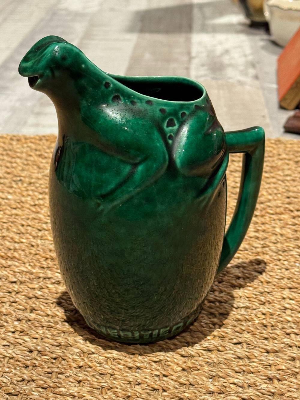 Le plus ancien des Pichets publicitaire "l'Héritier Guyot" et sa belle grenouille verte en barbotine - Vers 1940/1950 - Collection - Vintage - Bistro - Bar – Image 5