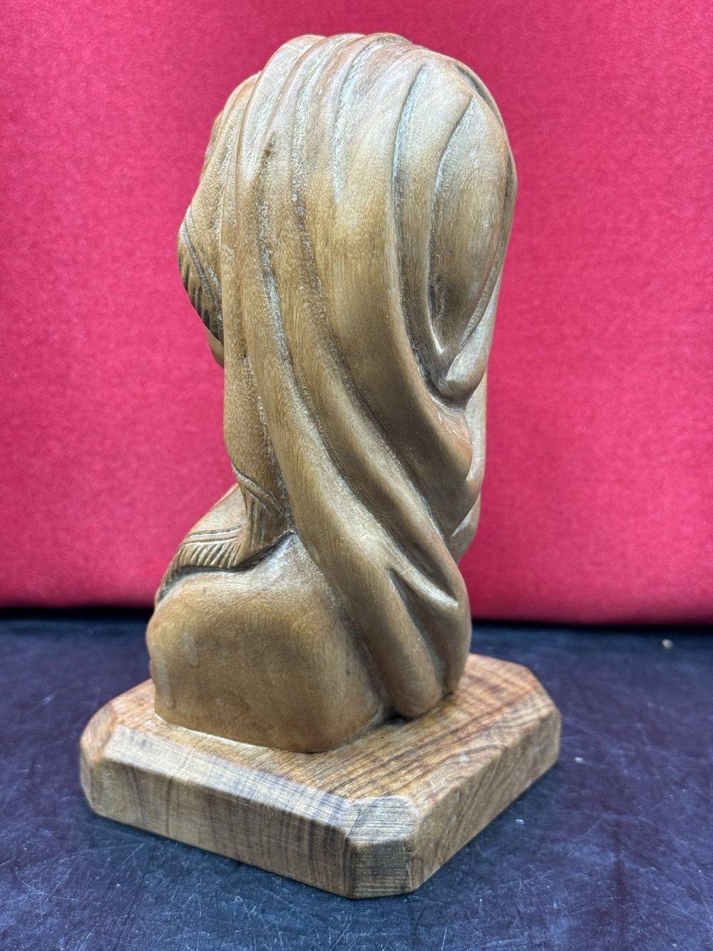 Ancien et rare buste en bois d'olivier de Sainte Marie-Madeleine fabriqué et taillé à la main - Vers 1950 - Collection - Décoration – Image 3