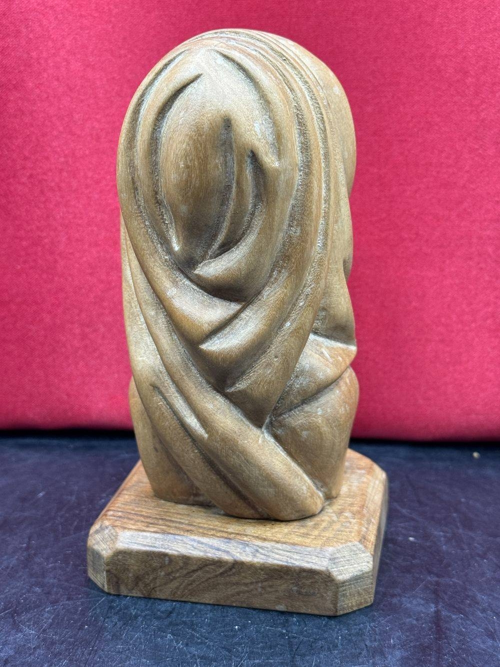 Ancien et rare buste en bois d'olivier de Sainte Marie-Madeleine fabriqué et taillé à la main - Vers 1950 - Collection - Décoration – Image 4