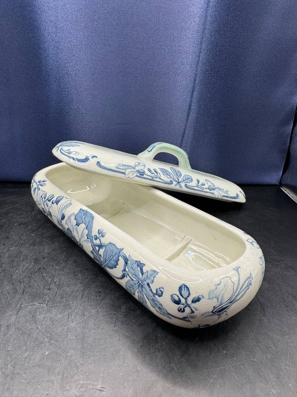 Ancienne belle boîte porte brosses à dents en céramique - Cachet Lunéville K & G (Keller et Guérin) - Modèle Saïgon - Vers 1930 - Collection - Décoration – Image 4