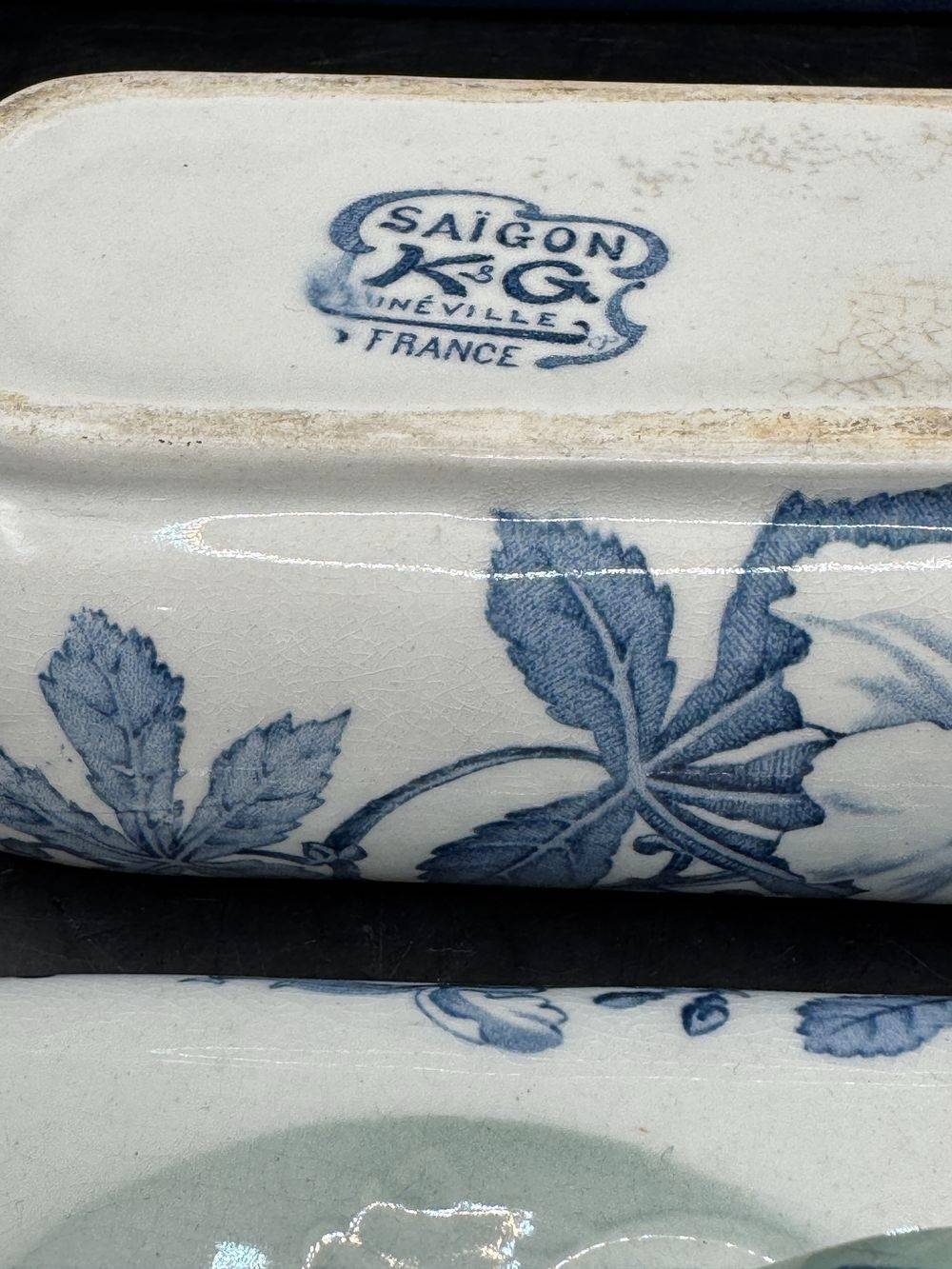 Ancienne belle boîte porte brosses à dents en céramique - Cachet Lunéville K & G (Keller et Guérin) - Modèle Saïgon - Vers 1930 - Collection - Décoration – Image 5