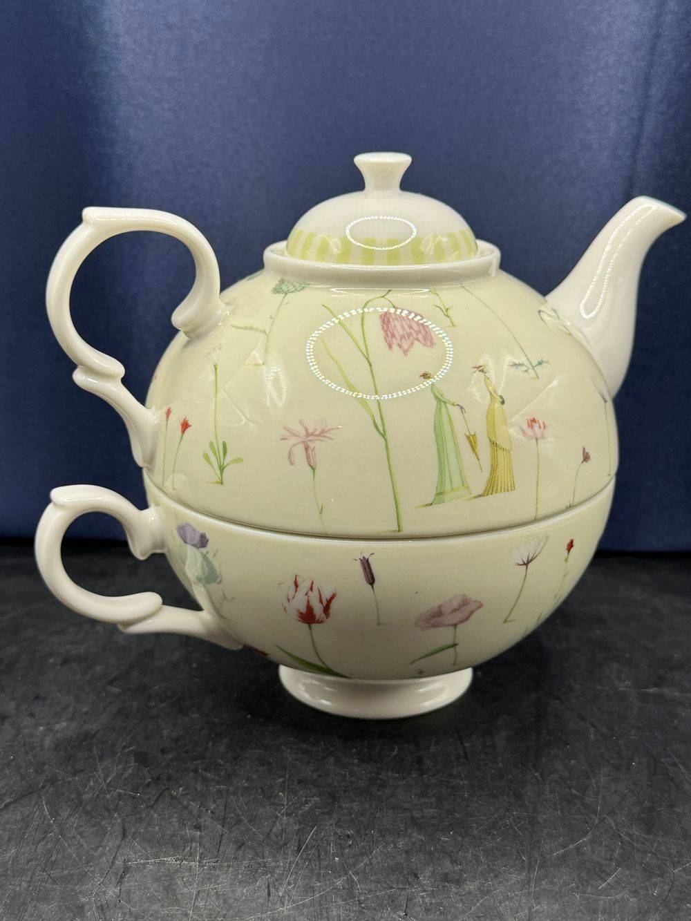 Charmant Tasse/théière Portmeirion "Up the Garden Path" - Ensemble de trois pièces fabriqué en Angleterre - Décor floral - Estampillé - Collection - Décoration – Image 4