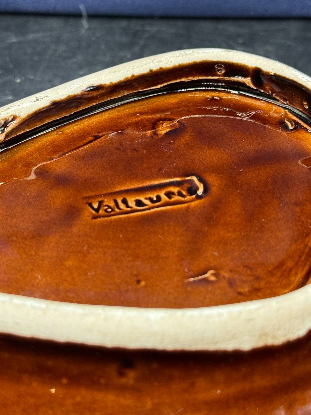 Ancien vide-poche coupelle cendrier feuille d'automne en céramique de Vallauris - Signé - Marron et rouge - Collection - Décoration - Vintage – Image 6