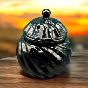 Petit Pot/Sucrier en verre des années 70/80 - Opaline noire torsadée - Collection - Décoration - Vintage