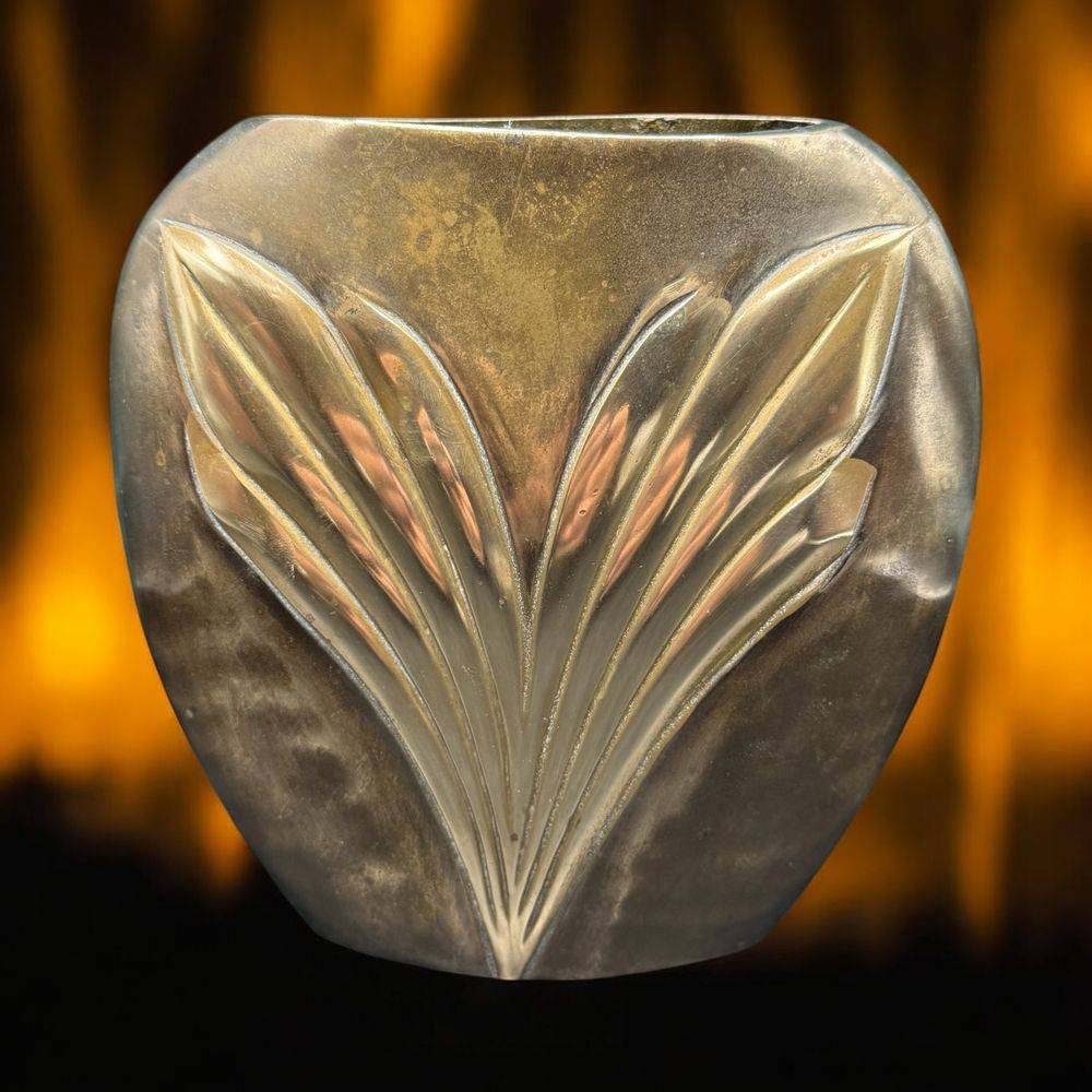 Vase vintage en laiton doré - Déco années 80 - Collection - Fleurs