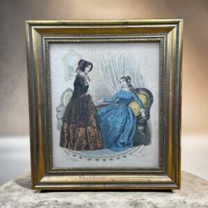 Rare ancienne Gravure de mode en couleur - Sous verre avec cadre doré de qualité - Signé et numéroté - Déco chic - Collection