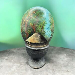 Joli Œuf d'autruche naturel sur socle et peint à la main - Décor Africain - Curiosité - Collection - Décoration