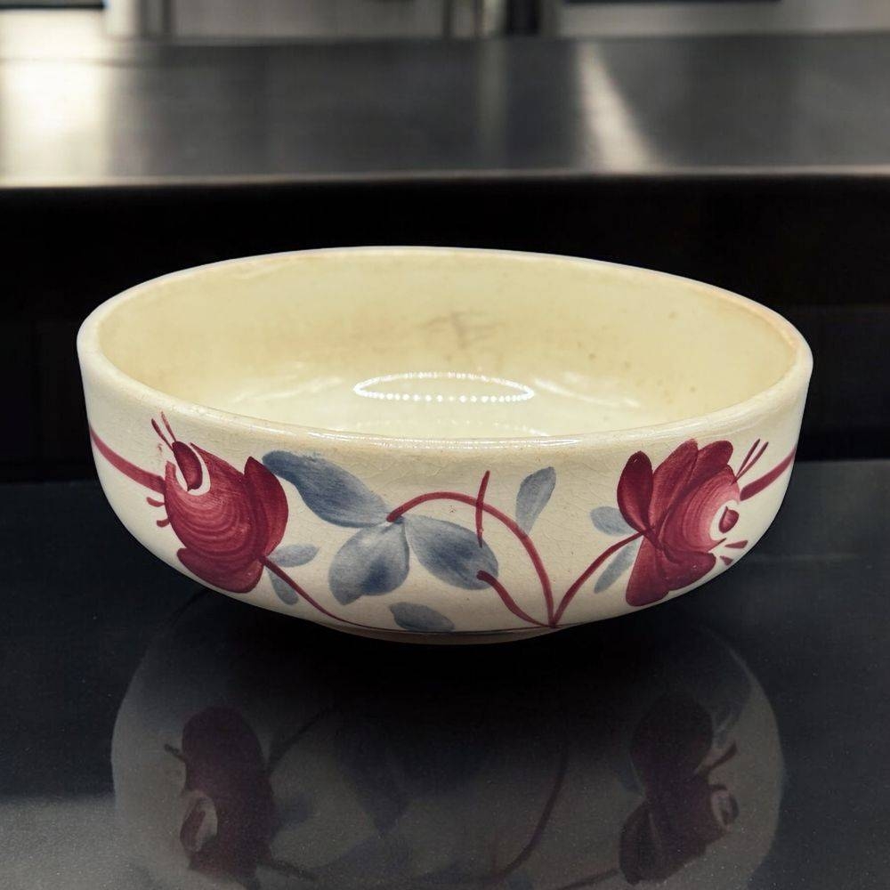 Charmant bol 19ème en faïence de Gien - Décor floral et frise peints à la main - Estampillée et numérotée - Modèle Calais - Collection - Décoration