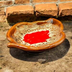 Ancien vide-poche coupelle cendrier feuille d'automne en céramique de Vallauris - Signé - Marron et rouge - Collection - Décoration - Vintage