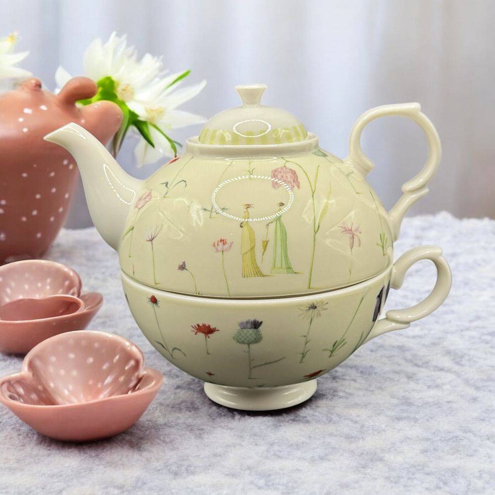 Charmant Tasse/théière Portmeirion "Up the Garden Path" - Ensemble de trois pièces fabriqué en Angleterre - Décor floral - Estampillé - Collection - Décoration