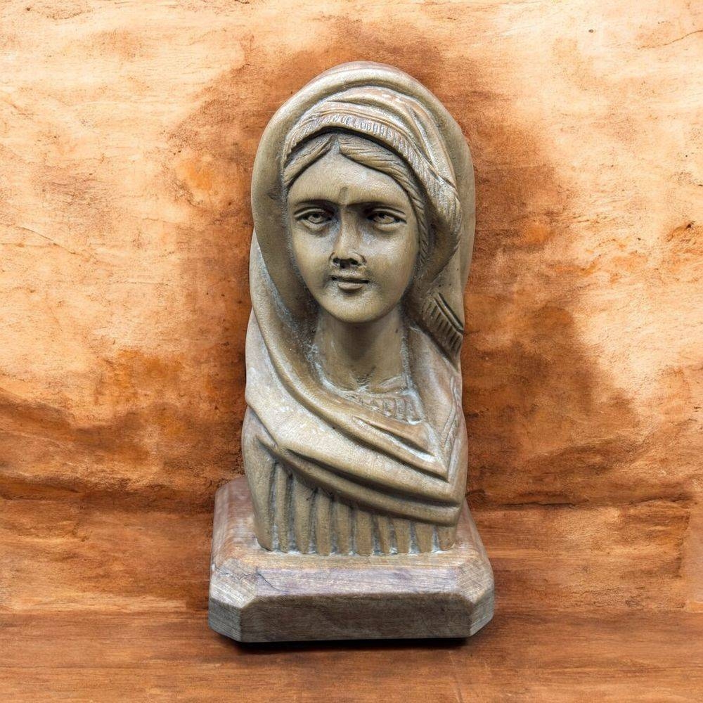 Ancien et rare buste en bois d'olivier de Sainte Marie-Madeleine fabriquée et taillée à la main - Collection - Décoration