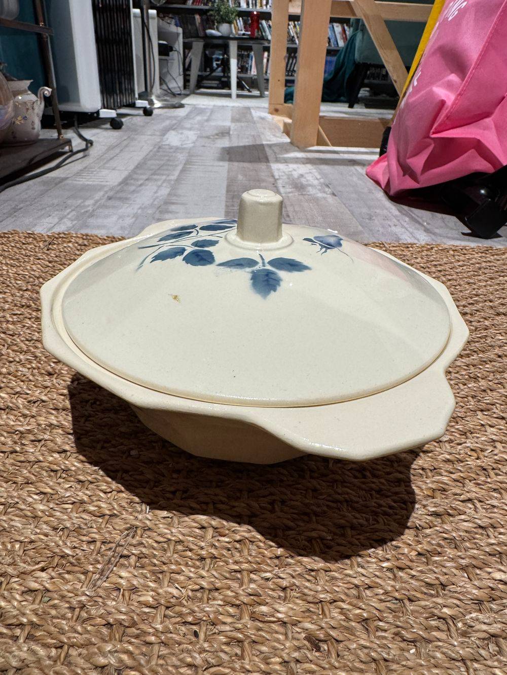 Soupière Art Déco avec couvercle - Digoin Sarreguemines - France - Vers 1930 - Superbe décor floral bleu - Estampillée - Collection - Décoration – Image 5