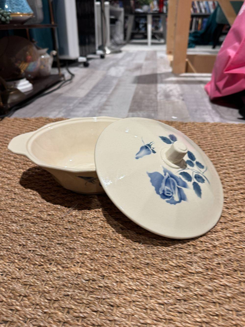 Soupière Art Déco avec couvercle - Digoin Sarreguemines - France - Vers 1930 - Superbe décor floral bleu - Estampillée - Collection - Décoration – Image 7