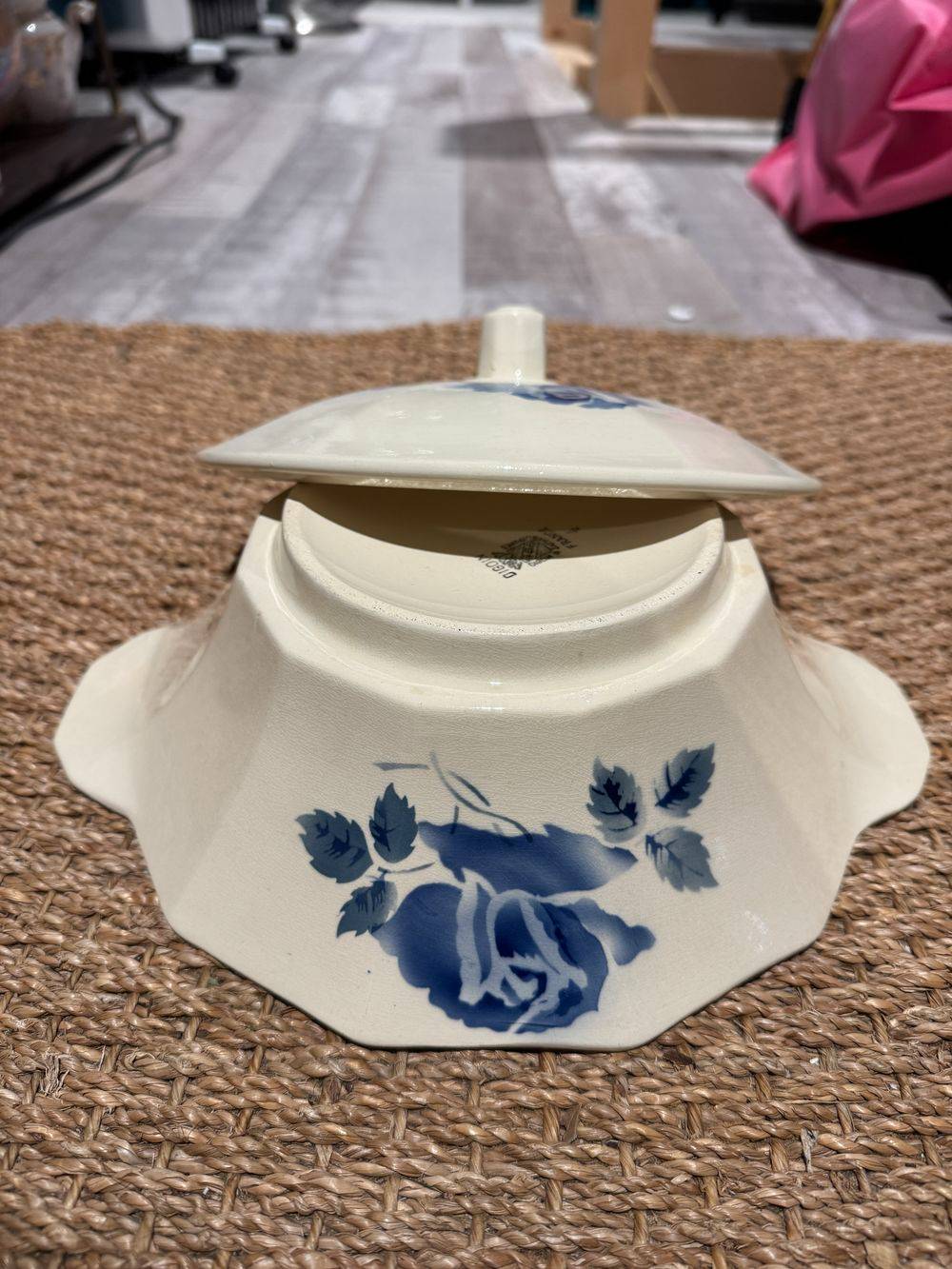 Soupière Art Déco avec couvercle - Digoin Sarreguemines - France - Vers 1930 - Superbe décor floral bleu - Estampillée - Collection - Décoration – Image 8