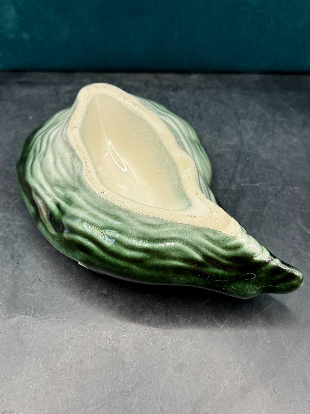 Ancienne huitre en céramique et porte fourchettes (cinq incluses)- Ensemble fabriqué par Longueville - France - Collection - Décoration – Image 8