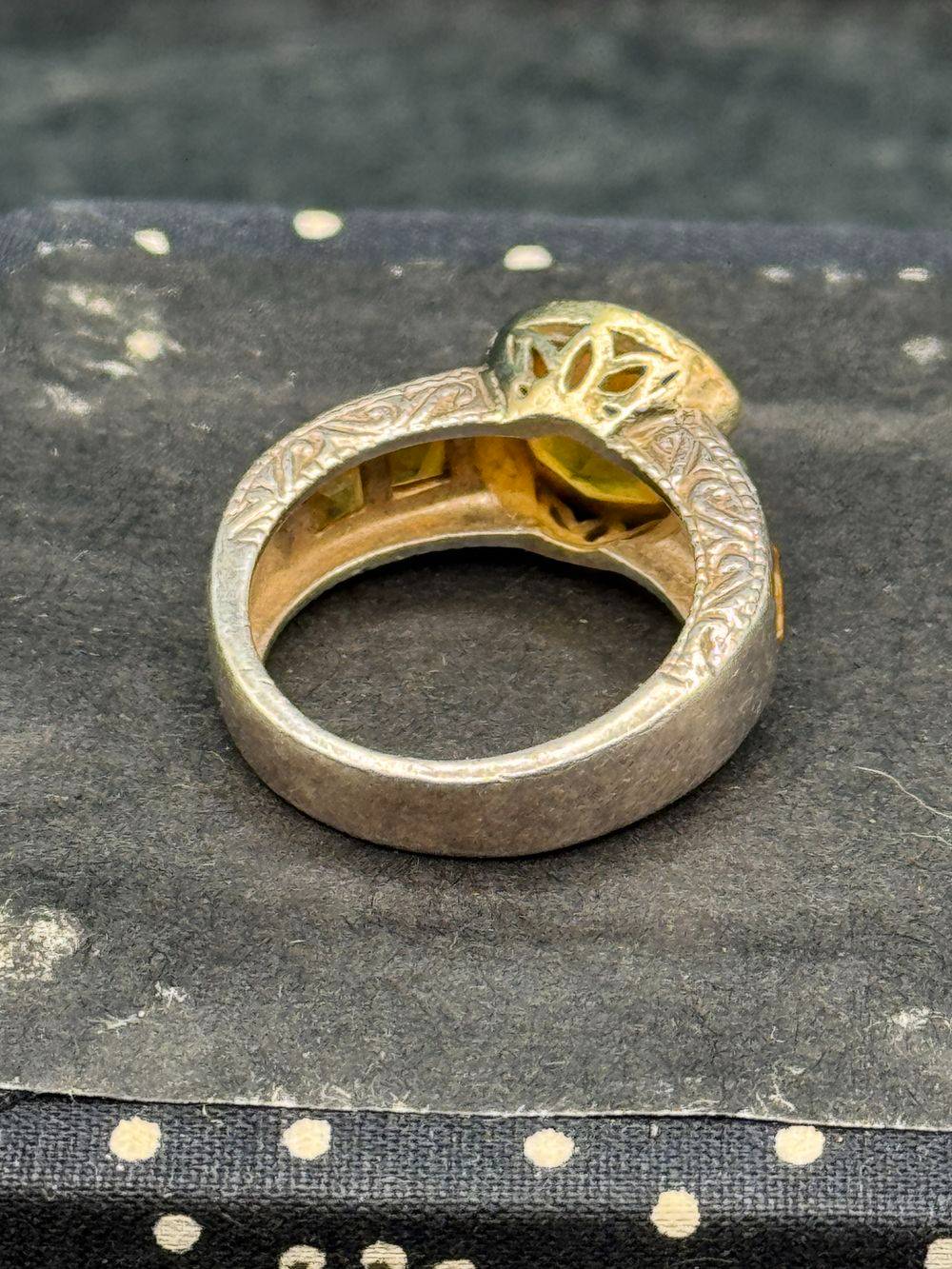 Bague vintage des années 1970 en argent 925° (poinçon) avec brillants et pierre naturelle Topaze ou Citrine - Taille 54-55 (voir photos) - Collection - Bijoux – Image 3