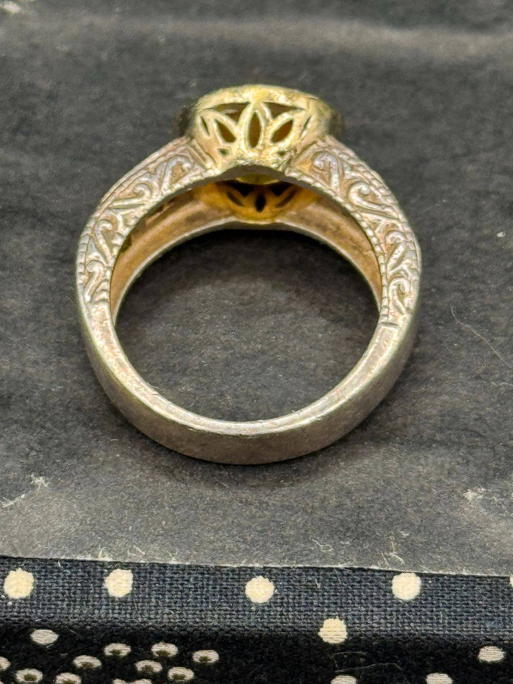 Bague vintage des années 1970 en argent 925° (poinçon) avec brillants et pierre naturelle Topaze ou Citrine - Taille 54-55 (voir photos) - Collection - Bijoux – Image 4