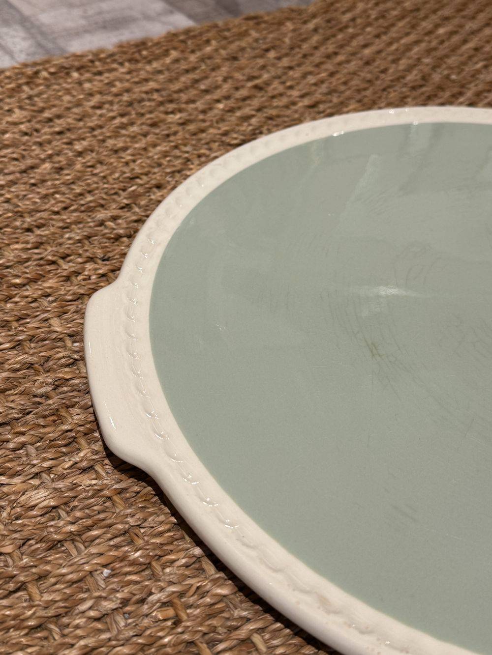 Ancien grand plat - Ø 34cm - A Gâteaux / à Tarte / à Desserts de couleurs verte et blanche - Estampillé Villeroy et Boch Mettlach - Collection - Décoration – Image 3