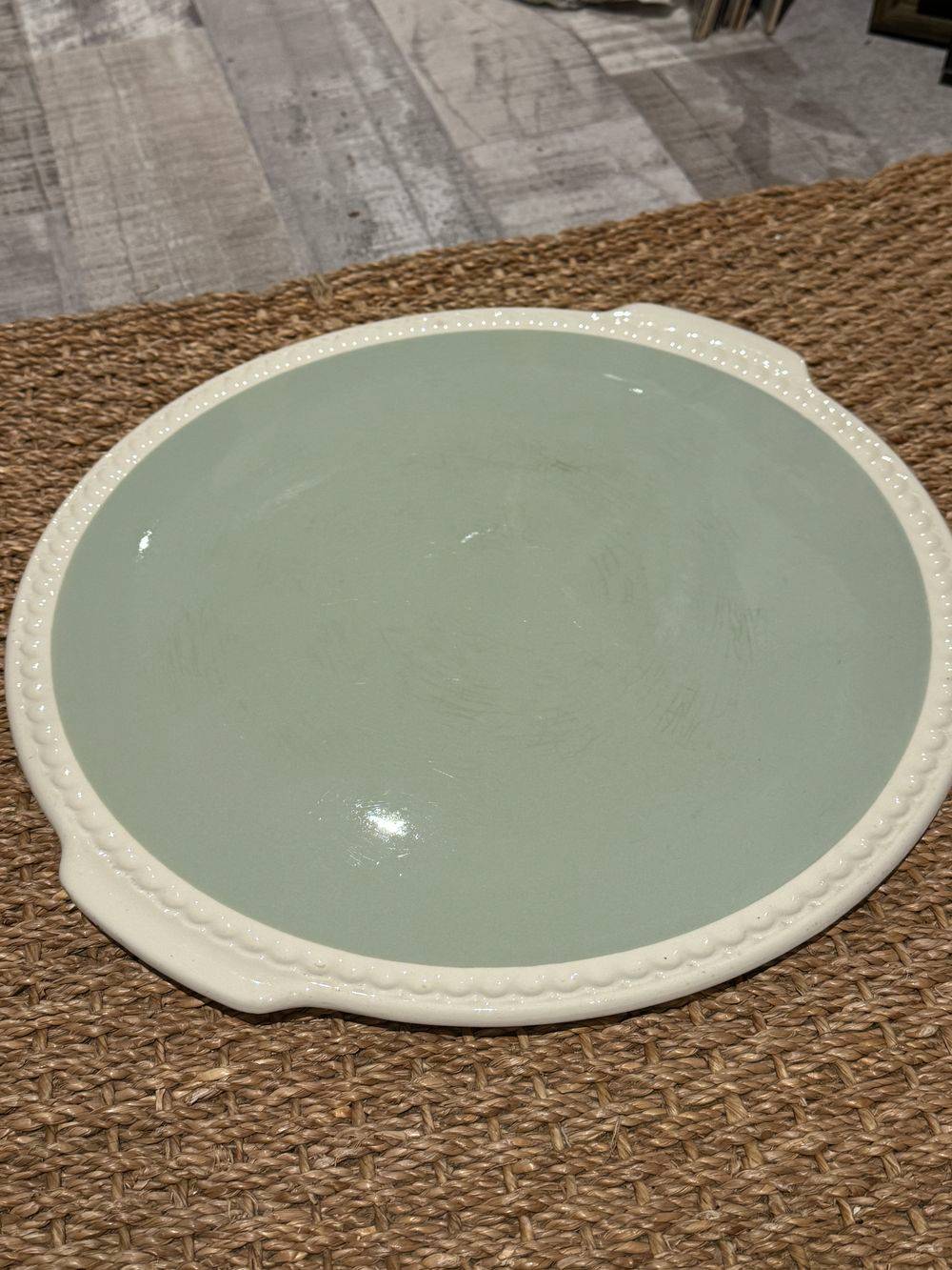 Ancien grand plat - Ø 34cm - A Gâteaux / à Tarte / à Desserts de couleurs verte et blanche - Estampillé Villeroy et Boch Mettlach - Collection - Décoration – Image 5