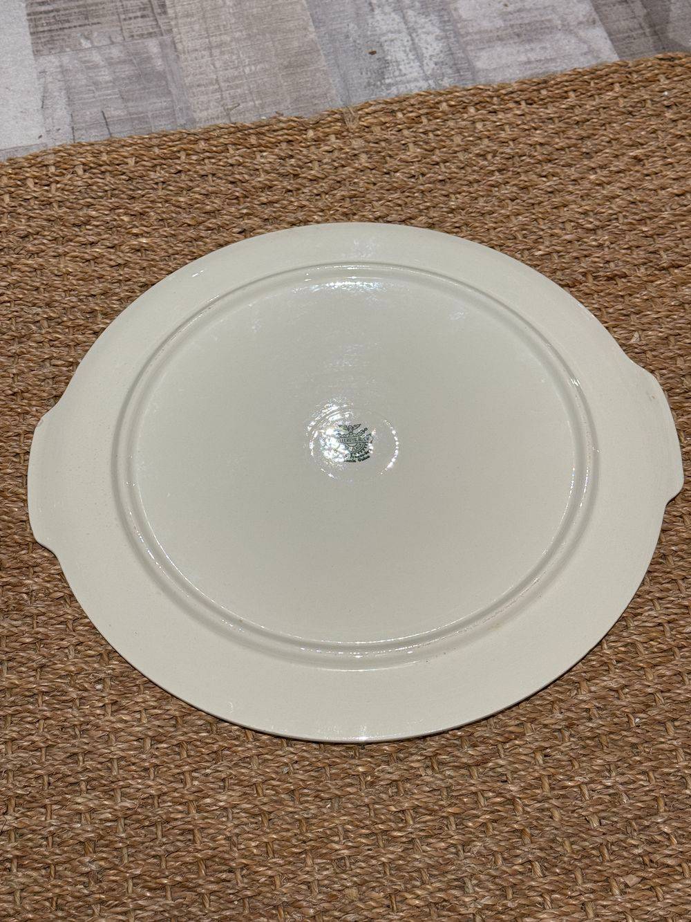 Ancien grand plat - Ø 34cm - A Gâteaux / à Tarte / à Desserts de couleurs verte et blanche - Estampillé Villeroy et Boch Mettlach - Collection - Décoration – Image 6