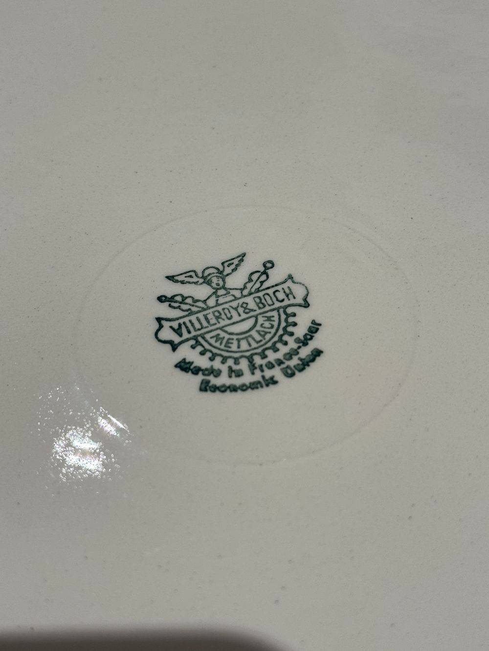 Ancien grand plat - Ø 34cm - A Gâteaux / à Tarte / à Desserts de couleurs verte et blanche - Estampillé Villeroy et Boch Mettlach - Collection - Décoration – Image 7