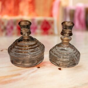 Ensemble/duo de flacons en verre de salle de bains - Couleur rose - Collection - Décoration - Vintage