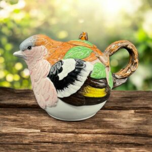 Charmante Théière en céramique fine du Staffordshire - Pinson - Oiseau de jardin - Ensemble de deux pièces fabriqué en Angleterre et peint à la main - Garden Birds - Estampillé - Collection - Décoration - Vintage