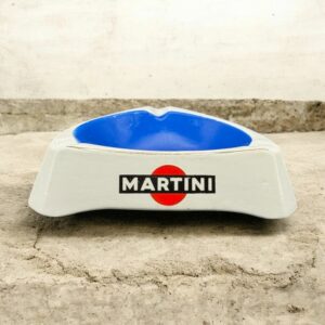 Ancien cendrier Publicitaire - Martini - Porcelaine blanche fond bleu avec un liseré doré - Orchies - Moulin des Loups - Vers 1950 - Collection - Décoration - Vintage