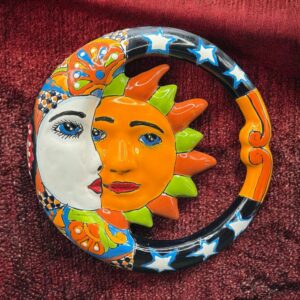 Décoration murale en céramique réalisée au Mexique - Pièce unique et originale signée Talavera - Eclipse Soleil et Lune - Sun and Moon - Collection