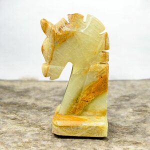 Jolie Sculpture/statuette en pierre/Presse papier - Tête de cheval en Onyx - Pièce du jeu d'échec - Collection - Décoration - Vintage